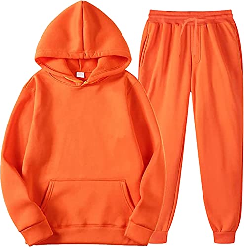 Unisex Zweiteilige Outfits Sweatshirt Langarm Pullover Hoodies Sweatshirt + Sweatpants Set Sport Trainingsanzüge, Orange, Large von oytto