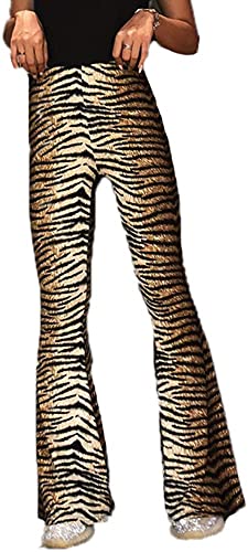 oytto Damen Schlaghose Persönlichkeit Hohe Taille Schlange Tiger Leopardenmuster Enge Yogahose, Tigermuster, M von oytto