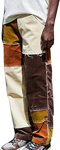 oytto Herren Patchwork Denim Jeans Baggy Pants High Waist Denim 90er Jahre Jeans ?Braun ist Flanellmaterial?, braun, 36-41 von oytto