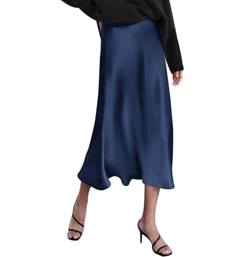 oytto Satinrock Damen Bleistiftrock Hohe Taille Midi Röcke Retro Fischschwanz Arbeit Bequem Party Rock Elegant Business Rock mit Reißverschluss, blau, 36 von oytto
