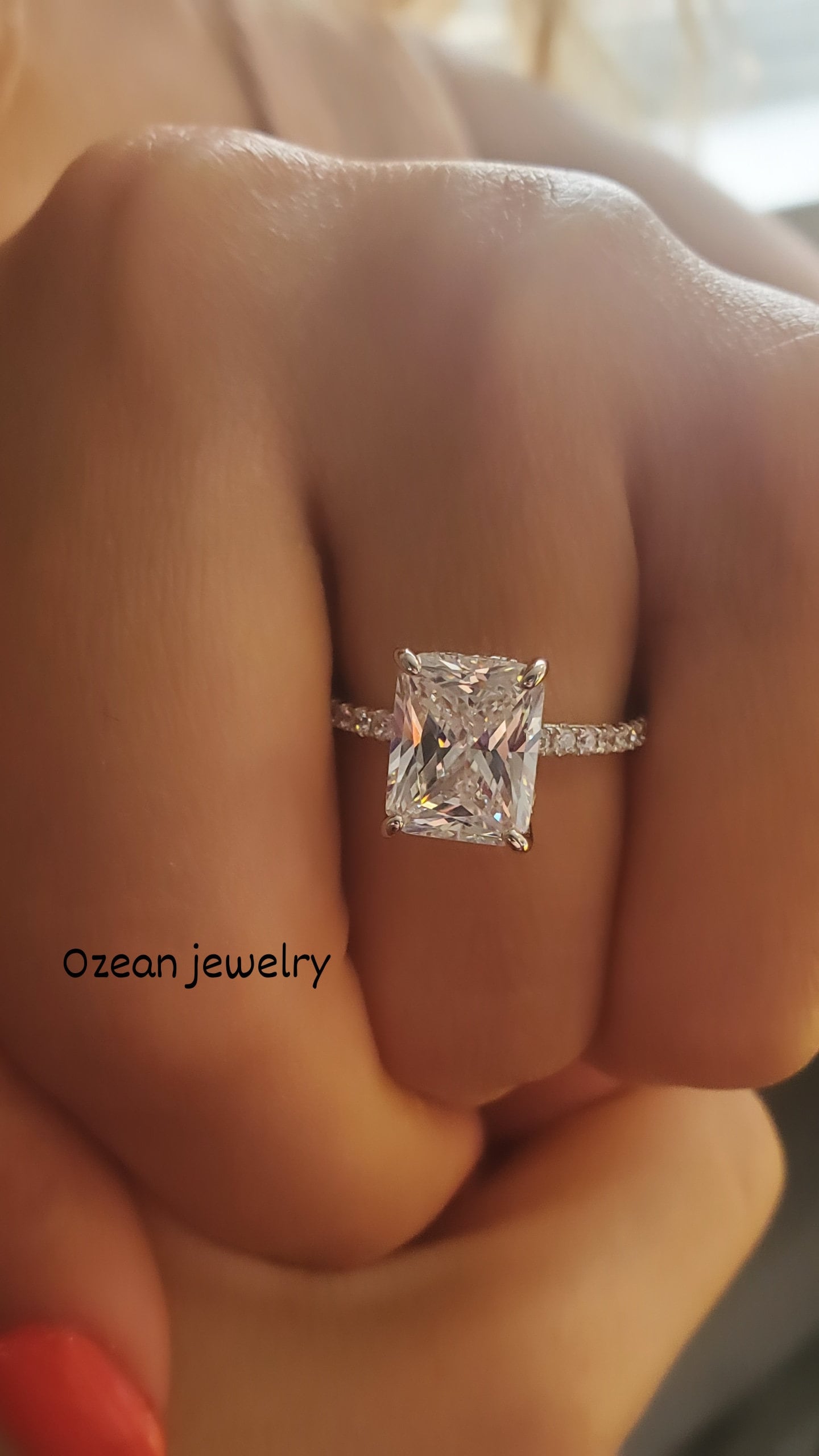 4Ct Radiant Cut Ring, Half Eternity, Solitär, Versprechensring, Cubic Zirkonia, Verlobungsring, Ehering, Jubiläumsgeschenk von ozeanjewelry