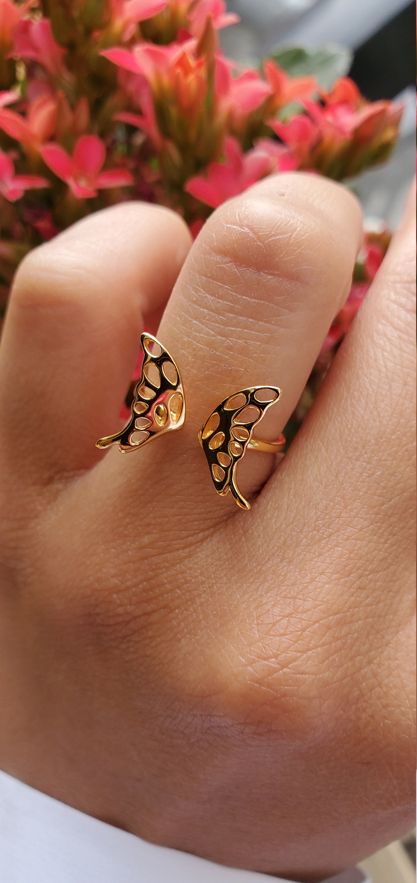 Gold Schmetterling, 14K Vergoldeter Schmetterling Ring, Jahrestag Geschenk, Teen Girl Cluster Zierliche Offener Geburtstagsgeschenk von ozeanjewelry