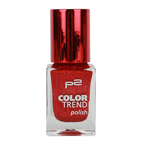 P2 Color Trend Nail Polish Nr. 010 red glitter Inhalt: 10ml - Nagellack für tollen Glitter-Effekt und Glanz auf dem Nagel. von p2 cosmetics