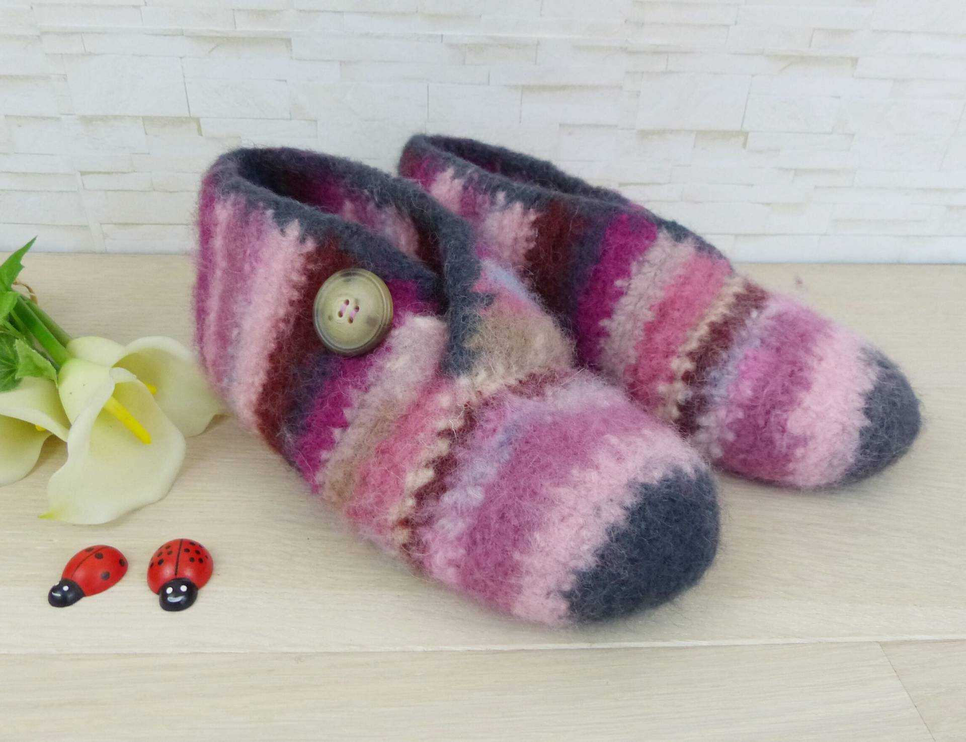 Filzschuhe Gr. 36 "Meiboots" Filzpuschen/Hausschuhe Gehäkelt Und Gefilzt, Ideale Barfußschuhe von pPekee