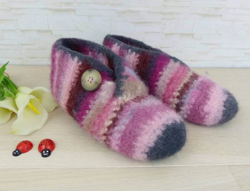 Filzschuhe Gr. 36 "Meiboots" Filzpuschen/Hausschuhe Gehäkelt Und Gefilzt, Ideale Barfußschuhe von pPekee