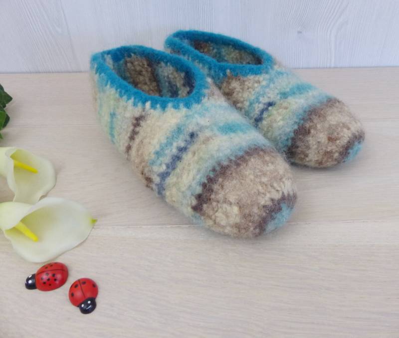 Filzschuhe Gr. 37/38 - Puschen/Hausschuhe Gehäkelt Und Gefilzt, Ideale Barfußschuhe von pPekee