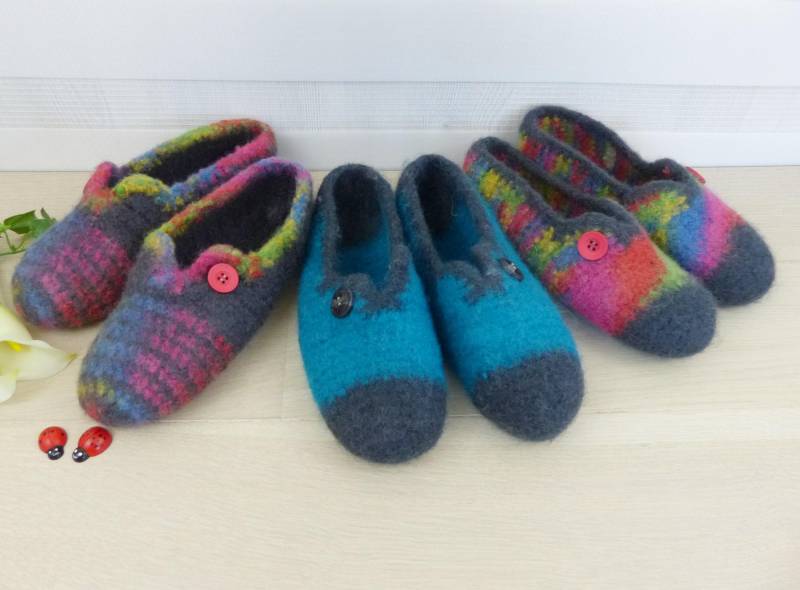 Filzschuhe Gr. 37/38 - Puschen/Hausschuhe Gehäkelt Und Gefilzt, Ideale Barfußschuhe von pPekee