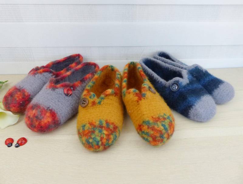 Filzschuhe Gr. 39/40 - Puschen/Hausschuhe Gehäkelt Und Gefilzt, Ideale Barfußschuhe von pPekee