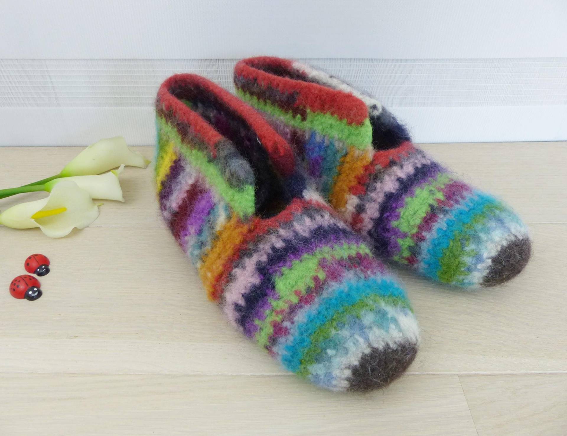 Filzschuhe Gr. 39/40 "Zauberpuschen" Filzpuschen/Hausschuhe Gehäkelt Und Gefilzt, Ideale Barfußschuhe von pPekee