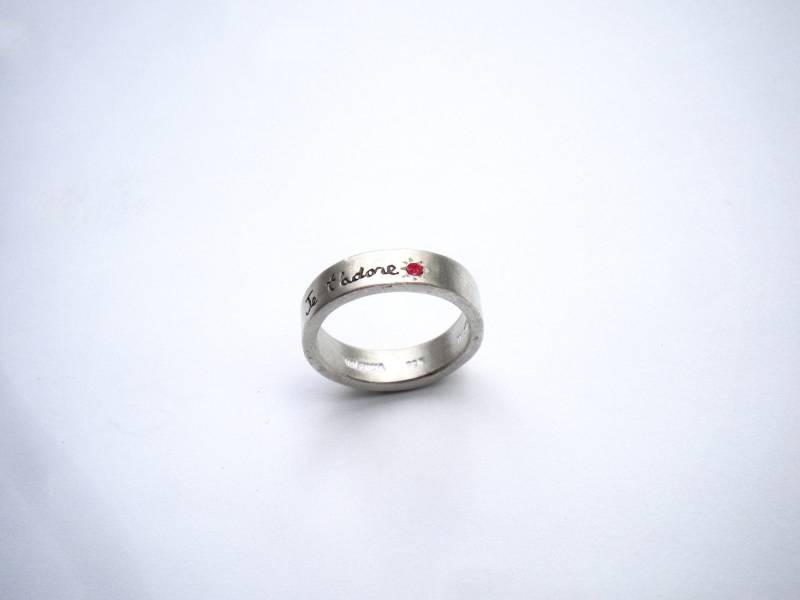 Je T Adore Sterling Silber Und Rubin Französisch Poesie Ring von pablovalencia