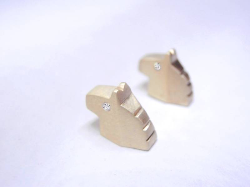 Mini Pferd Gold Diamant Ohrringe 14K Gelbgold von pablovalencia
