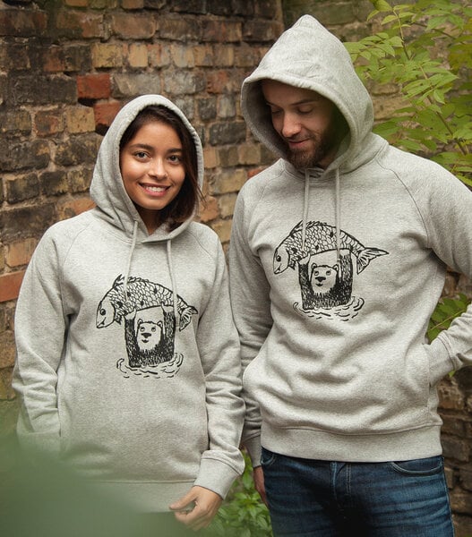 päfjes Björn Bär und Fido Fisch - Unisex Fair Wear Hoodie - Heather Grey von päfjes