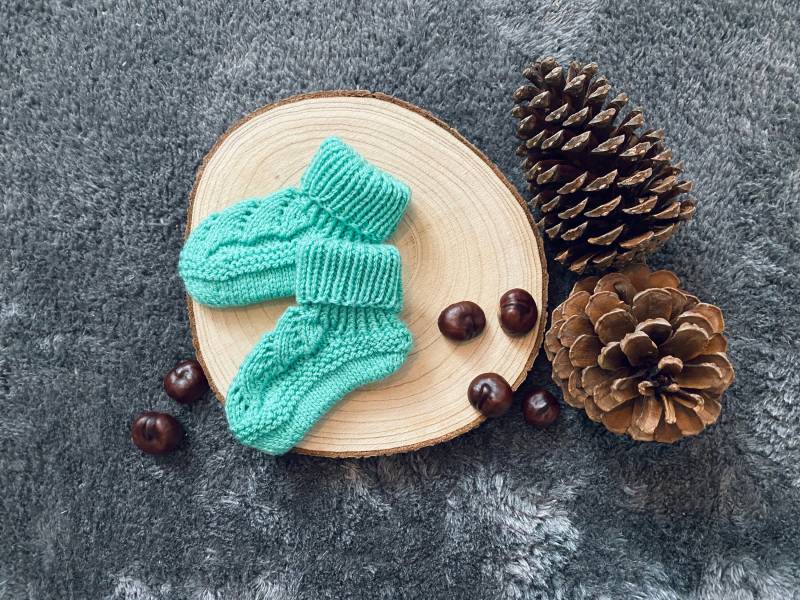 Babysocken | Wintersocken Mit Kleinem Lochmuster Türkis/Dunkelmint Babysocken | Wintersocken Mit Kleinem Lochmuster Türkis/Dunkelmint von pagaennaART
