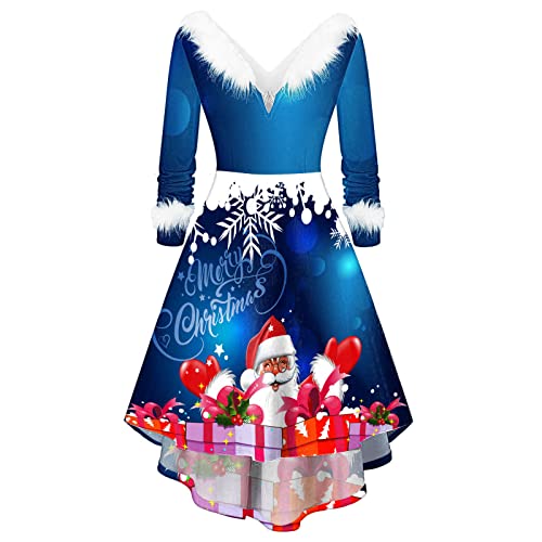 pageantry Weihnachtskleid Weihnachten Party Kleider Damen Weihnachtsmann Kostüm Samt Kleid Miss Santa Claus Kostüm Langarm Weihnachtskleider Weihnachtsfrau Midi Kleid TunikaBlau-1, XL von pageantry