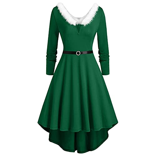 pageantry Weihnachtskleid Weihnachten Party Kleider Damen Weihnachtsmann Kostüm Samt Kleid Miss Santa Claus Kostüm Langarm Weihnachtskleider Weihnachtsfrau Midi Kleid TunikaGrün-16, XL von pageantry