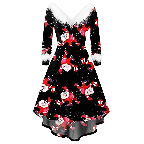 pageantry Weihnachtskleid Weihnachten Party Kleider Damen Weihnachtsmann Kostüm Samt Kleid Miss Santa Claus Kostüm Langarm Weihnachtskleider Weihnachtsfrau Midi Kleid TunikaSchwarz-11, L von pageantry