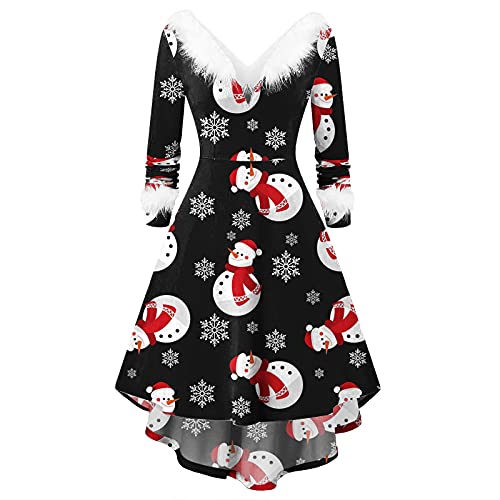 pageantry Weihnachtskleid Weihnachten Party Kleider Damen Weihnachtsmann Kostüm Samt Kleid Miss Santa Claus Kostüm Langarm Weihnachtskleider Weihnachtsfrau Midi Kleid TunikaSchwarz-9, L von pageantry