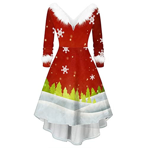 pageantry Weihnachtskleid Weihnachten Party Kleider Damen Weihnachtsmann Kostüm Samt Kleid Miss Santa Claus Kostüm Langarm Weihnachtskleider Weihnachtsfrau Midi Kleid Tunikarot-2, M von pageantry