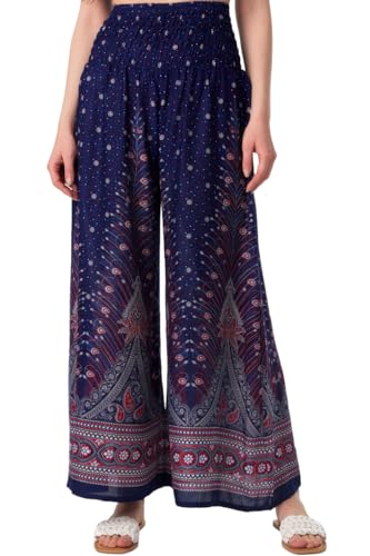 paigh komfortable Palazzo Hose Damen Sommer - weitgeschnittene Damen-Stoffhose mit elastischem, hohen Bund - Moderne, leichte Boho Beach Hose mit Taschen - lockerer Fit in atmender Viskose von paigh
