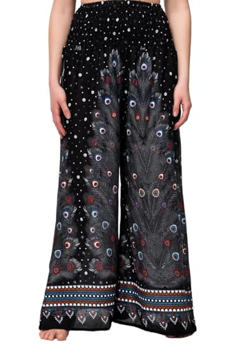 paigh komfortable Palazzo Hose Damen Sommer - weitgeschnittene Damen-Stoffhose mit elastischem, hohen Bund - Moderne, leichte Boho Beach Hose mit Taschen - lockerer Fit in atmender Viskose von paigh