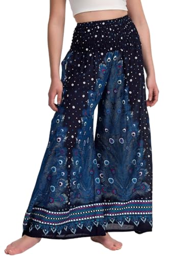 paigh komfortable Palazzo Hose Damen Sommer - weitgeschnittene Damen-Stoffhose mit elastischem, hohen Bund - Moderne, leichte Boho Beach Hose mit Taschen - lockerer Fit in atmender Viskose von paigh