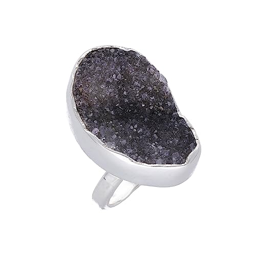 Ring "Druzy" schwarz - fair trade Ring, Handarbeit aus Mexiko, 925 Sterling Silber von pakilia