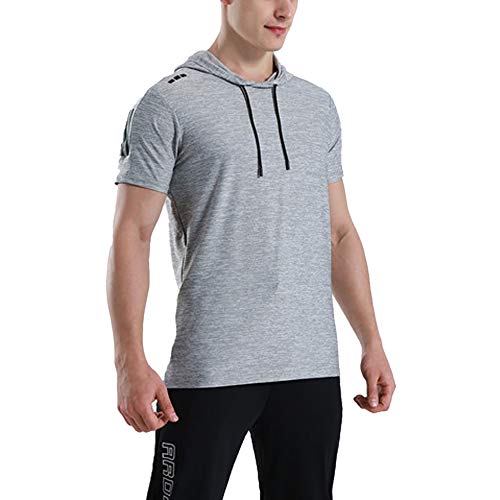 Herren Running Kapuzenpullover Fitness Sport Kurzarm T-Shirts Grau S von palglg