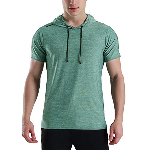 Herren Running Kapuzenpullover Fitness Sport Kurzarm T-Shirts Grün L von palglg