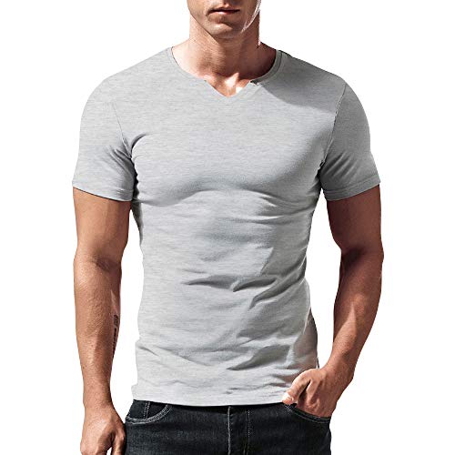 Herren Slim Fit Kurzarm Henley T-Shirt Beiläufig V-Ausschnitt Unterhemden Baumwolle Grau XX-Large von palglg