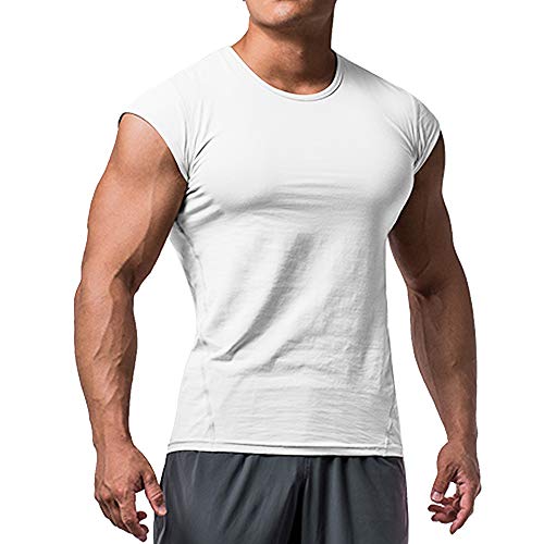 Herren T-Shirts Fitnessstudio Hemden Kurz Ärmel Muskel Schnitt zum Bodybuilding Tops Weiß XL von palglg