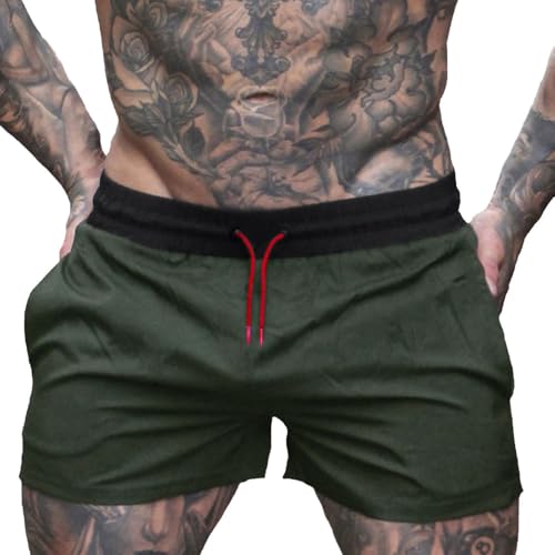 palglg Herren 4" Inseam Laufend Fitness Training Shorts mit Reißverschlusstasche ohne Futter Grün L von palglg