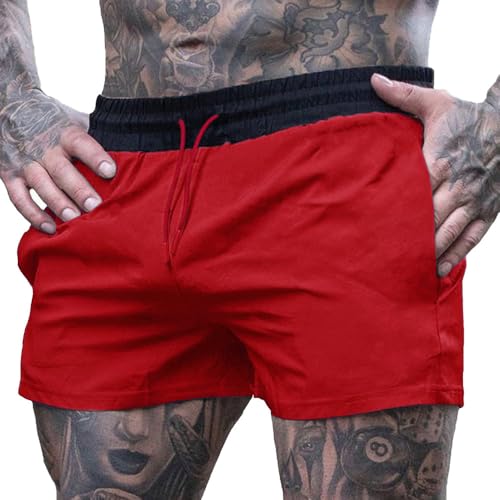palglg Herren 4" Inseam Laufend Fitness Training Shorts mit Reißverschlusstasche ohne Futter Rot L von palglg