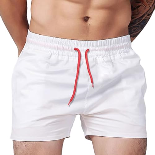 palglg Herren 4" Inseam Laufend Fitness Training Shorts mit Reißverschlusstasche ohne Futter Weiß L von palglg