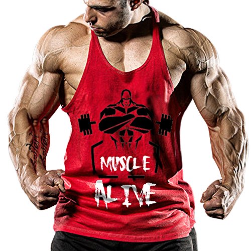 palglg Herren Bodybuilding Tank Top Fitness 2cm Strap Stringer Sportshirt Rot S von palglg