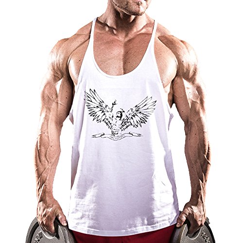 palglg Herren Bodybuilding Tank Top Fitness Trainieren Sport Weste Gym Sleeveless Muskelshirt ZYZZ01 Weiß L von palglg