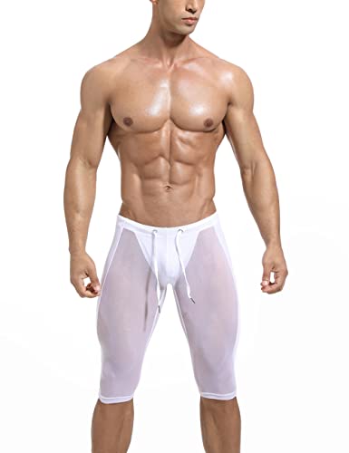 palglg Herren Durchschauen Kurze Hose Sexy Transparentes Mesh Unterwäsche Eng Trainieren Fitness Boxer Unterteile Weiß XL von palglg