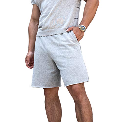 palglg Herren Sportshorts mit Taschen Bodybuilding Fitness Lockere Passform Baumwolle Grau L von palglg