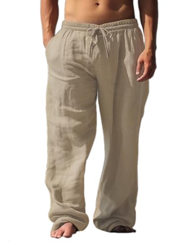 palglg Herren oder Damen Freizeit 100% Baumwolle Hose für Yoga Hose Strand Kleidung Khaki L von palglg