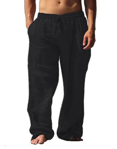 palglg Herren oder Damen Freizeit 100% Baumwolle Hose für Yoga Hose Strand Kleidung Schwarz L von palglg