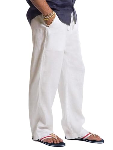 palglg Herren oder Damen Freizeit 100% Baumwolle Hose für Yoga Hose Strand Kleidung Weiß L von palglg
