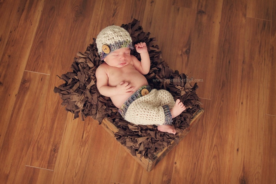 Häkeln Sie Baby Set Hose Und Newsboy - Newborn Hosen Hut Fotografie-Prop Kundenspezifisch Konfektioniert von palomapch