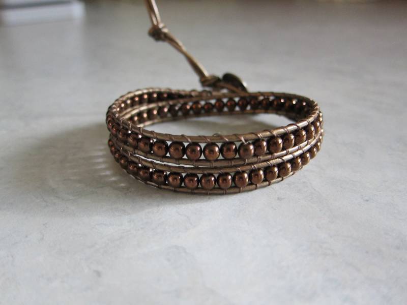 Braun Leder Wrap Perlen Armband von pamshaffer