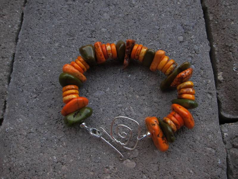 Chunky Türkis Armband Orange-Gold-Grün von pamshaffer