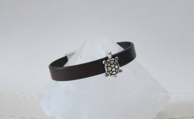 Dunkel Oder Hell Braun Flach Leder/Silber Schildkröte Folie Armband von pamshaffer