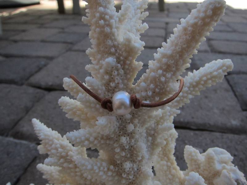 Perle Und Hellbraun Leder Halsband Halskette von pamshaffer