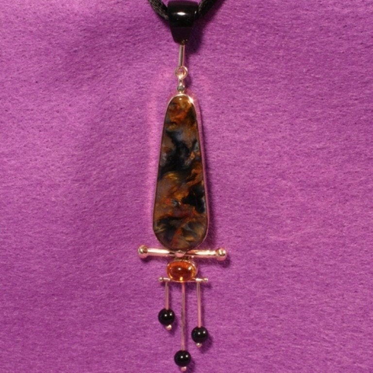 Anhänger Peitersit, Citrin Und Onyx Eingefasst in 585Er Gelbgold von pamstudio