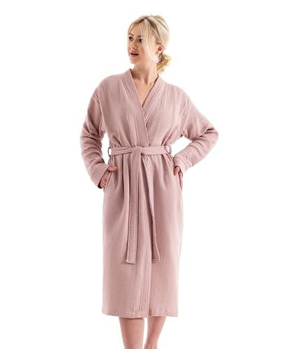 pamuq Bademantel Damen & Herren - rosa, 4-lagiger Musselin, 100% Baumwolle, leicht - Morgenmantel Kimono Bathrobe Saunamantel Reisebademantel Bademantel Herren von pamuq