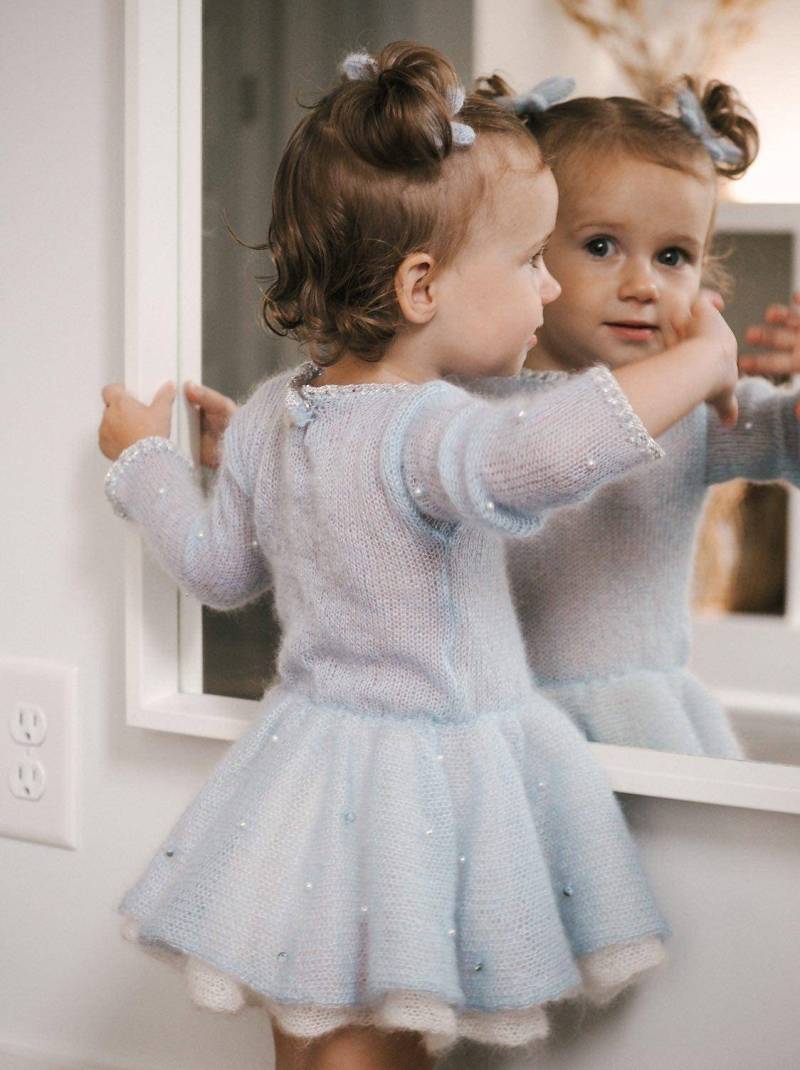 Hellblaues Baby Mädchen Kleid Mit Perlen An Ärmeln Und Rockteil, 1. Geburtstag von panaLt