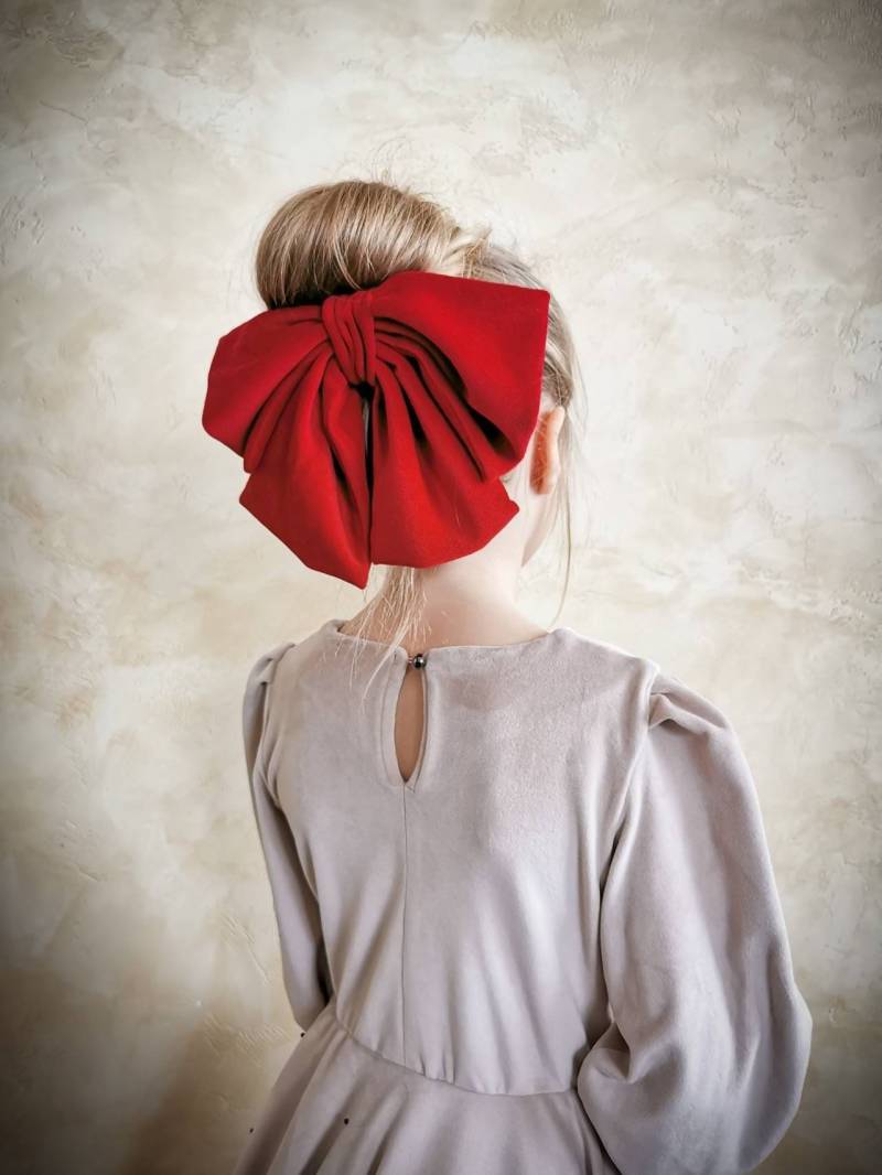 Rote Weihnachtsschleife Aus Samt - Extra Großer Haar-Accessoire Urlaub Outfit Akzent Für Mädchen Handgemachte, Festliche Statement-Haarspange von panaLt