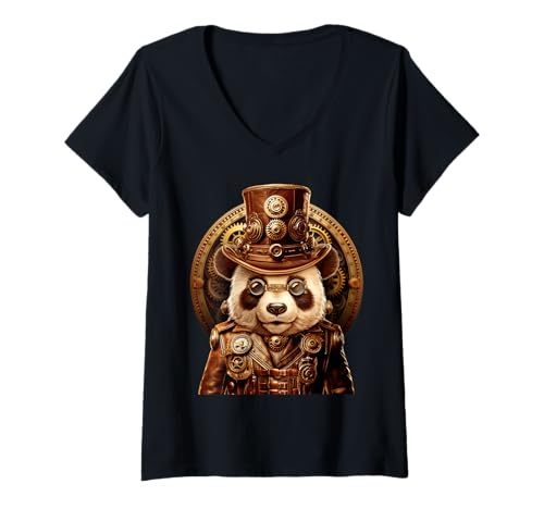 Damen Panda Stempunk oder Steam-Punk-Stil T-Shirt mit V-Ausschnitt Damen Panda Stempunk oder Steam-Punk-Stil T-Shirt mit V-Ausschnitt von panda bear Stempunk or Steam-punk Style